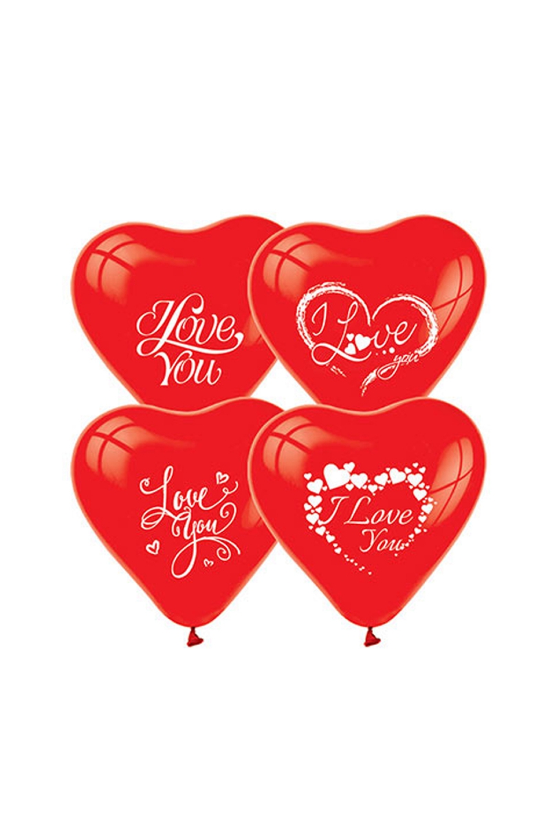 I Love You Baskılı Kırmızı Kalp Balon 20li - 1