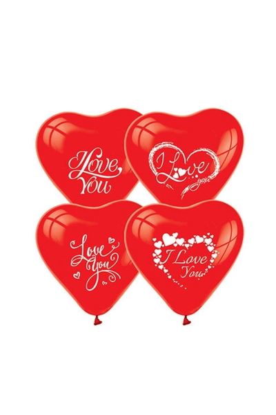 I Love You Baskılı Kırmızı Lateks Kalp Balon 10lu - 1
