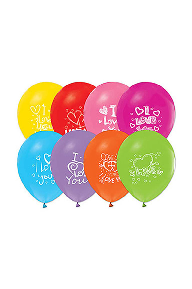 I Love You Baskılı Renkli Balon 10lu - 1