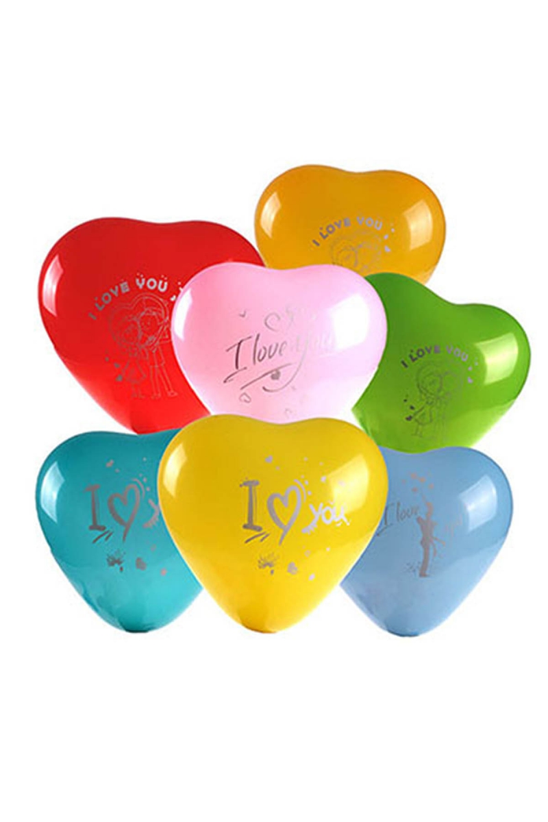I Love You Baskılı Renkli Kalp Balon 50li - 1