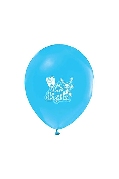 İlk Diş Baskılı Metalik Mavi Balon 10lu - 1