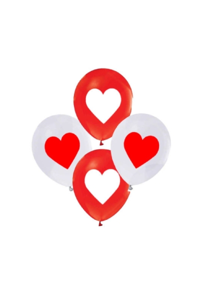 Kalp Baskılı Kırmızı-Beyaz Lateks Balon 10lu - 1