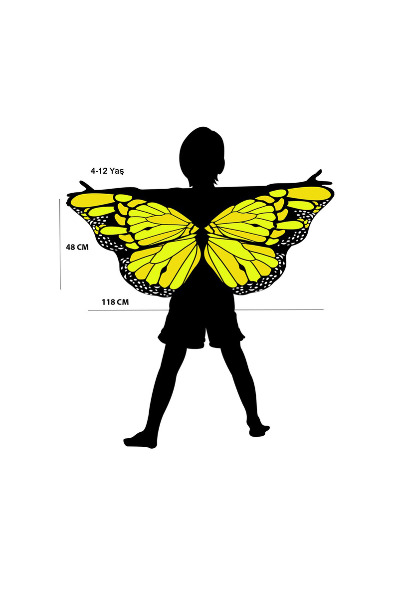 Kelebek Kanadı Sarı Pelerin 118x48cm 1 Adet (4-12 Yaş) - 3