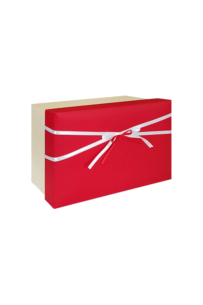 Kırmızı Beyaz Kurdeleli Krem Hediye Kutusu 22 x 16 x 10cm 1 Adet - 2