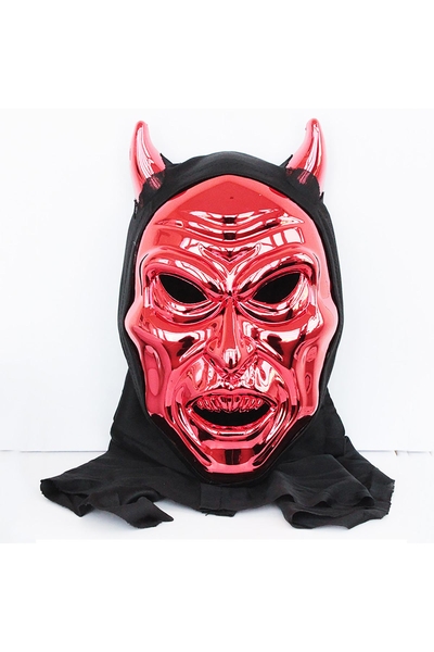 Kırmızı Renk Pelerinli Kapüşonlu Halloween Şeytan Maskesi - 1