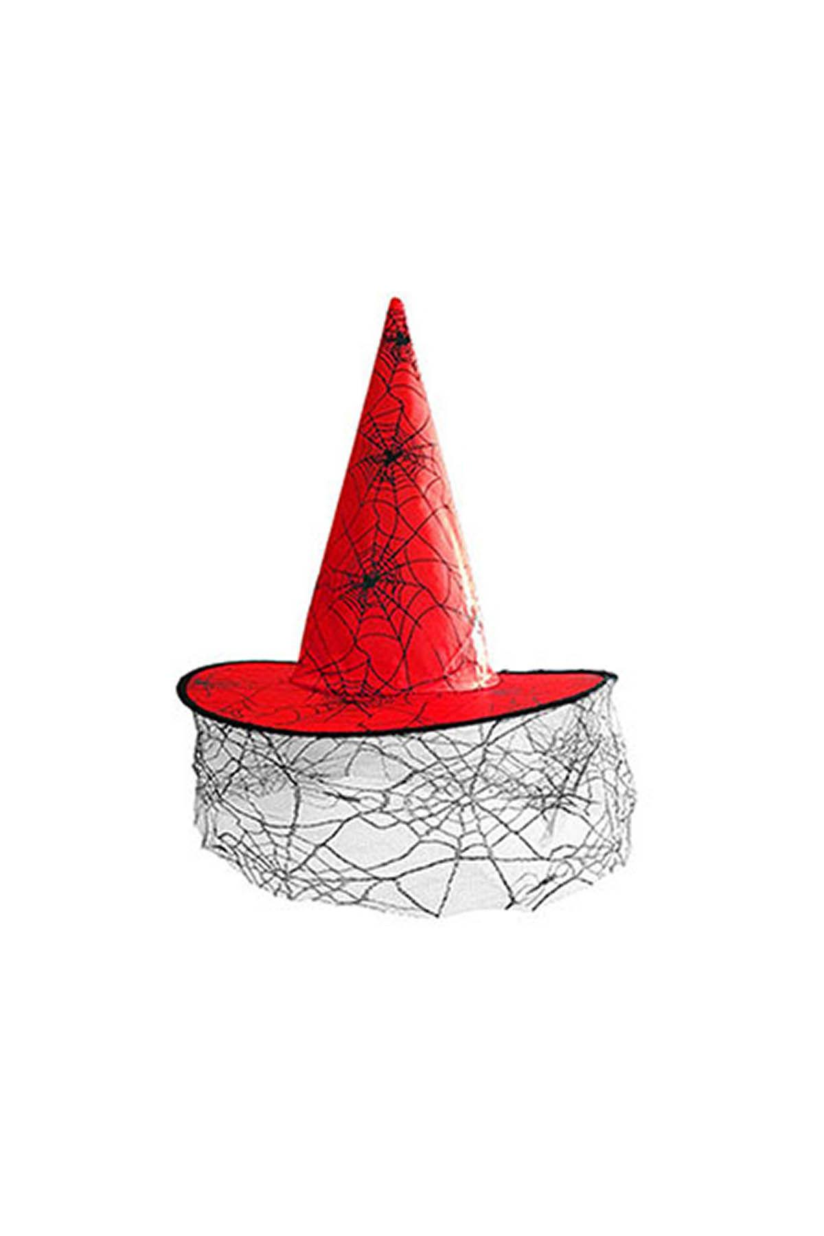 Kırmızı Tüllü Cadı Şapkası - 1