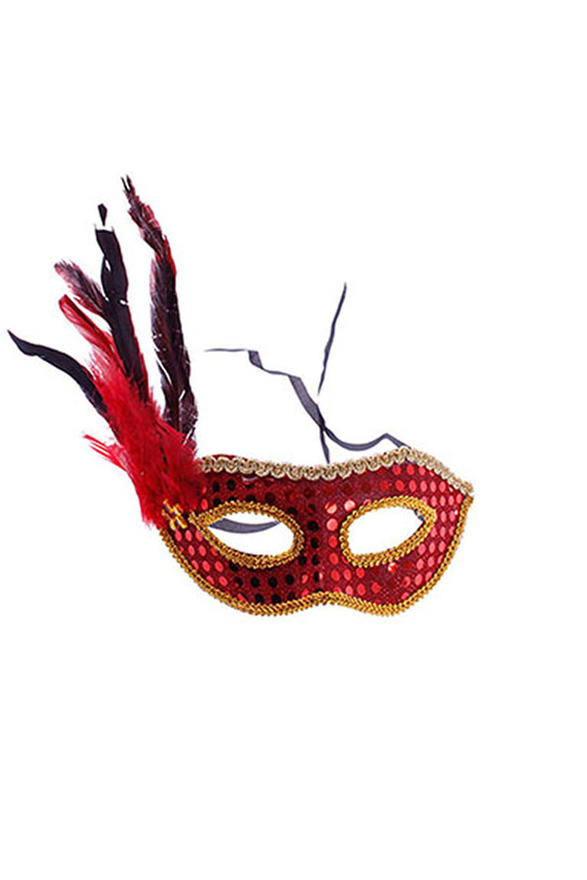 Kırmızı Tüy Payetli Balo Maskesi - 1