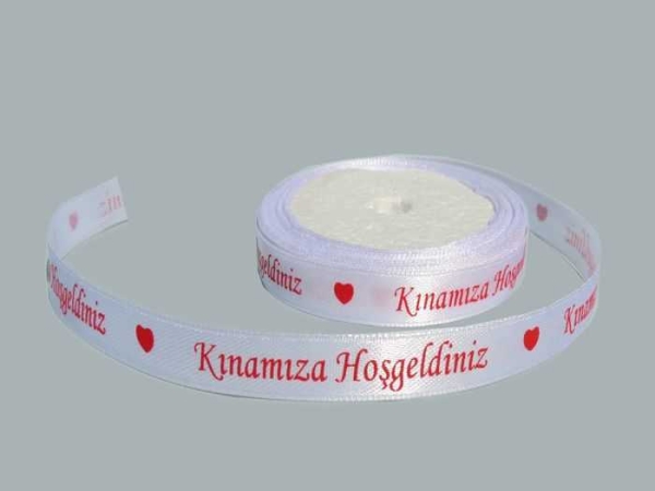 Saten Kurdela Kınamıza Hoşgeldiniz Beyaz 10mt 1 adet - 1