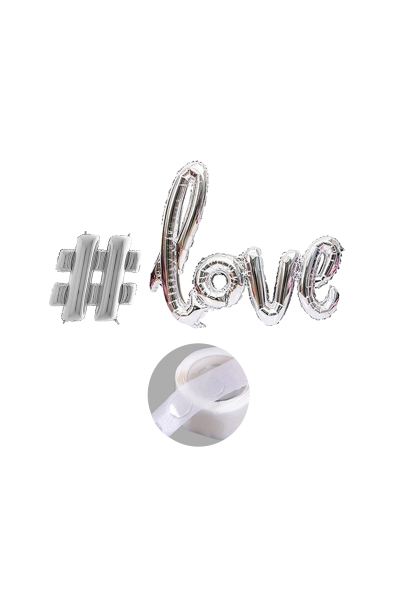 Love Hashtag Gümüş Folyo Balon Seti - 1
