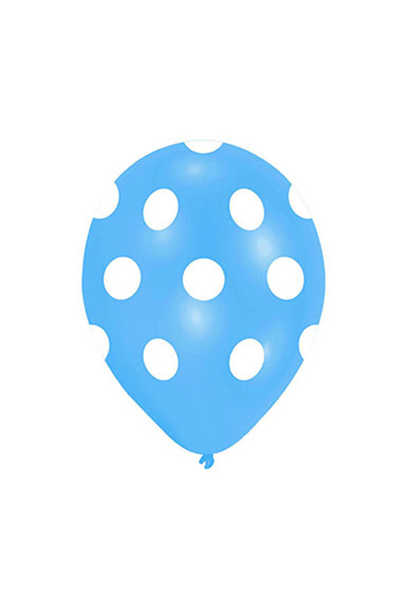 Beyaz Puantiyeli Açık Mavi Balon 30cm (12inch) 10lu