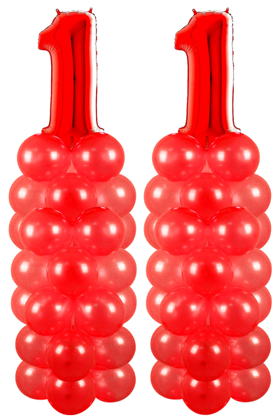 Metalik Kırmızı 11 Rakam Balon Standı Seti - 1
