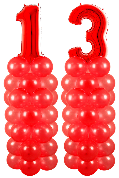 Metalik Kırmızı 13 Rakam Balon Standı Seti - 1