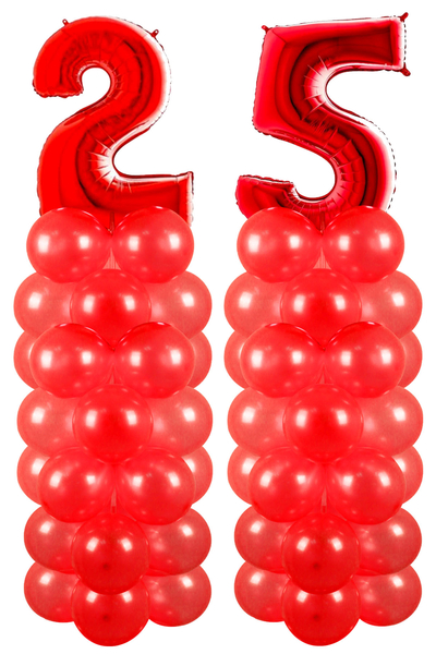 Metalik Kırmızı 25 Rakam Balon Standı Seti - 1