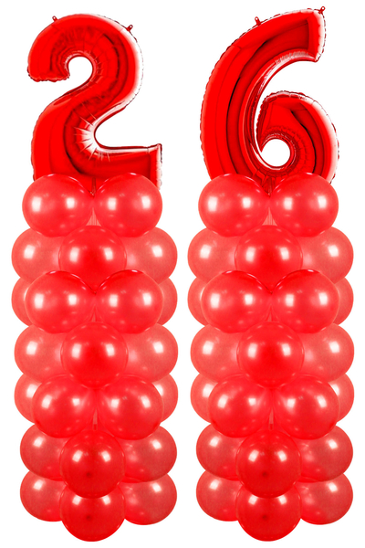 Metalik Kırmızı 26 Rakam Balon Standı Seti - 1