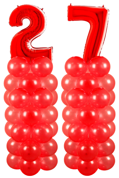 Metalik Kırmızı 27 Rakam Balon Standı Seti - 1