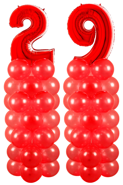 Metalik Kırmızı 29 Rakam Balon Standı Seti - 1