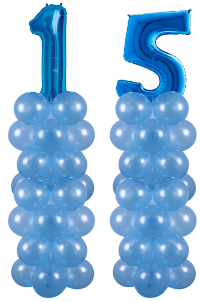 Metalik Mavi 15 Rakam Balon Standı Seti - 1