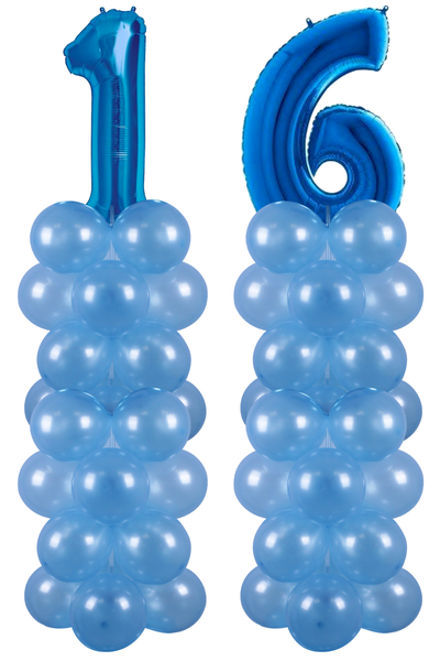 Metalik Mavi 16 Rakam Balon Standı Seti - 1