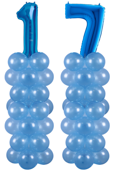 Metalik Mavi 17 Rakam Balon Standı Seti - 1