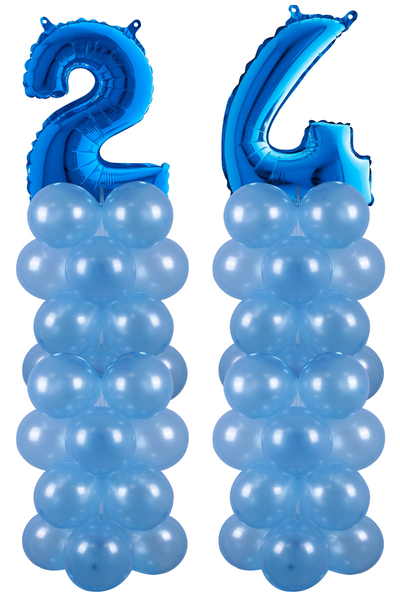 Metalik Mavi 24 Rakam Balon Standı Seti - 1