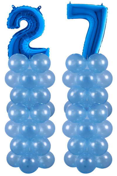 Metalik Mavi 27 Rakam Balon Standı Seti - 1