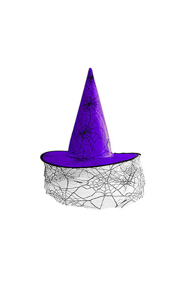 Mor Tüllü Cadı Şapkası 1 Adet - 1