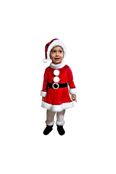 Noel Kız Bebek Kadife Kostüm 0-1 Yaş 1 Adet - 1