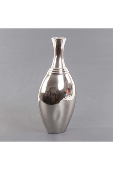 Metal Oval Vazo Gümüş Renk 20x12x42cm 1 Adet - 2