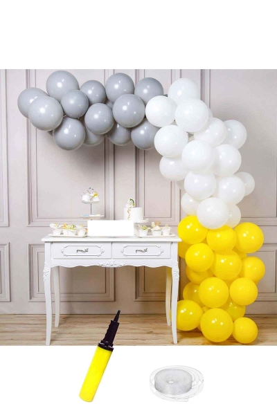Sarı-Beyaz-Gümüş Doğum Günü Balon Zinciri 62 Parça - 1
