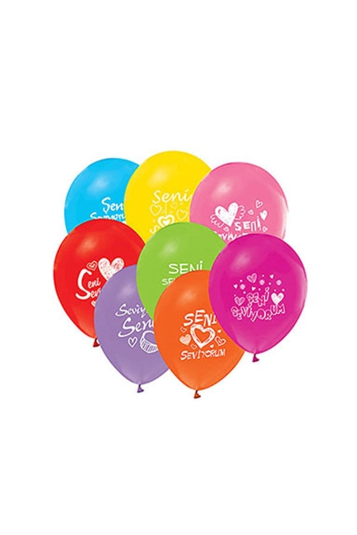 Seni Seviyorum Baskılı Renkli Balon 10lu