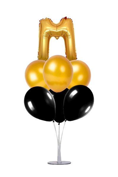 Siyah-Altın M Harf Balon Standı Seti 22 Parça - 1