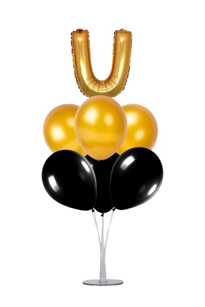 Siyah-Altın U Harf Balon Standı Seti 22 Parça - 1
