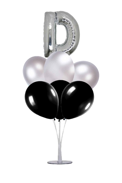 Siyah-Gümüş D Harf Balon Standı Seti 22 Parça - 1