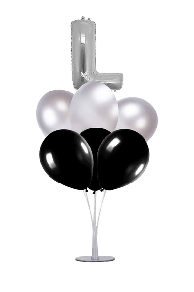 Siyah-Gümüş L Harf Balon Standı Seti 22 Parça - 1
