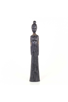 Ahşap Uzun Afrikalı kadın Biblo Siyah Renk 10,5x7x62,5cm 1 Adet - 1