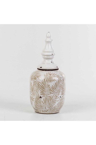 Seramik Kapaklı Vazo Beyaz Renk 18x38,5 1 Adet - 1