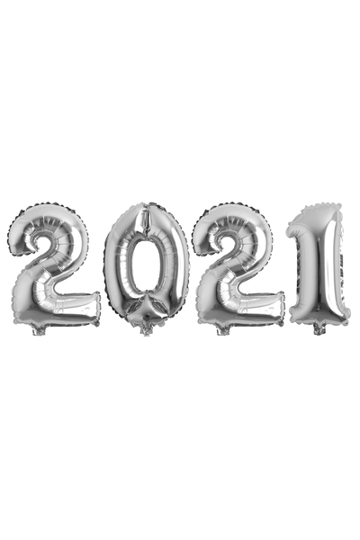 Yılbaşı 2021 Gümüş Folyo Balon Seti 90cm - 1