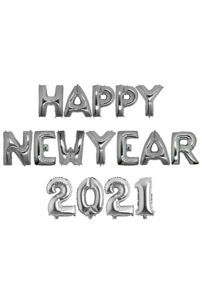 Yılbaşı 2021 Happy New Year Gümüş Folyo Balon Seti 40cm - 1