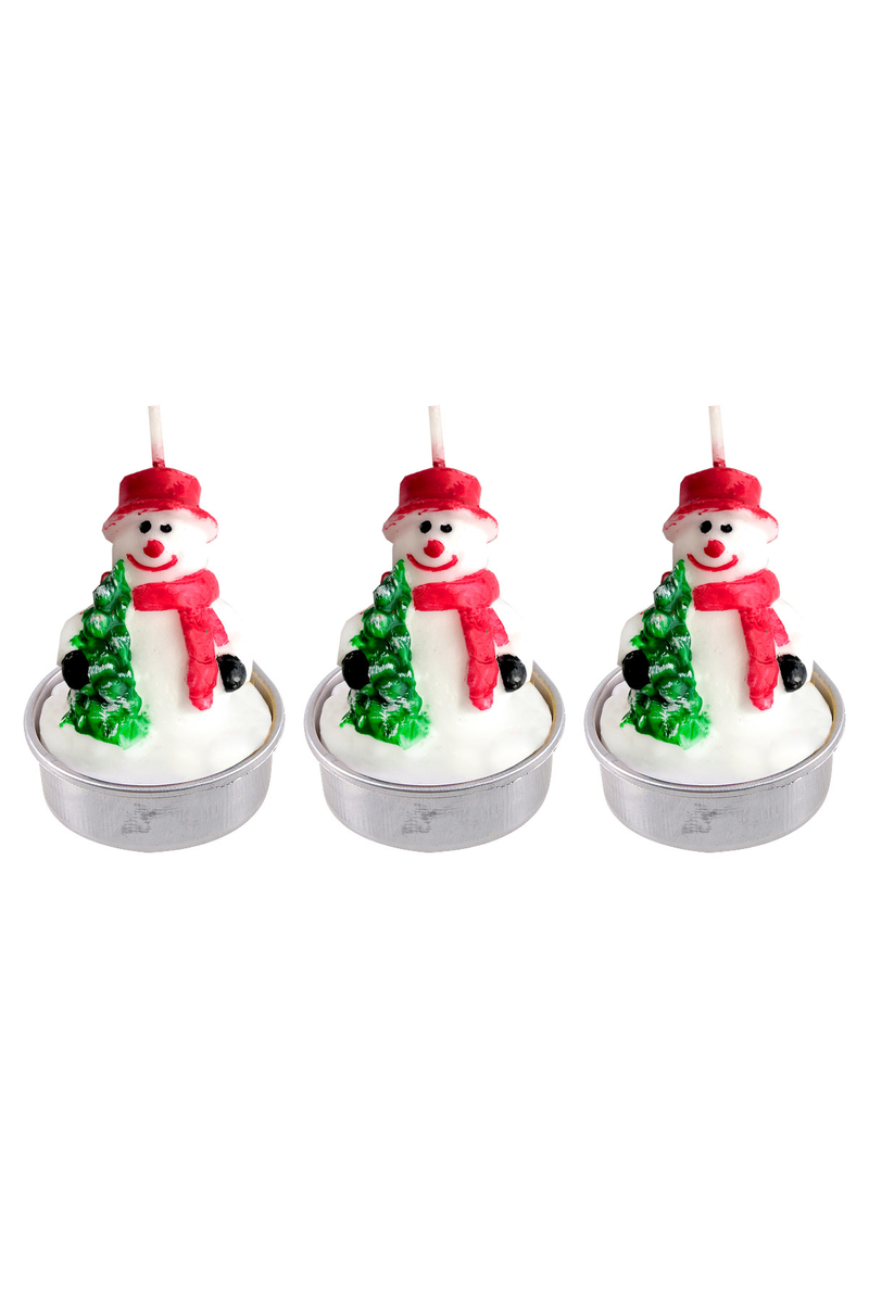 Yılbaşı Atkılı Kardan Adam Tealight Mum 5cm 3 lü - 1