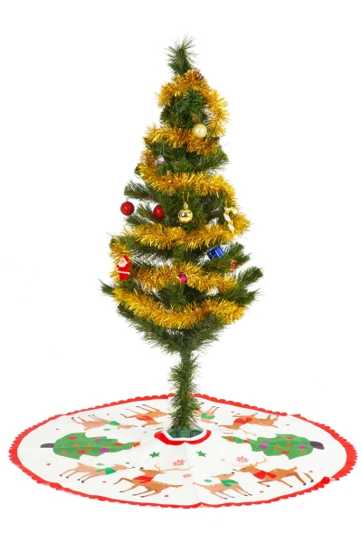 Yılbaşı Çam Ağacı Yeni Yıl Süs Seti Ağaç Altı Örtülü Metalize Simli 90cm Model 2 - 1
