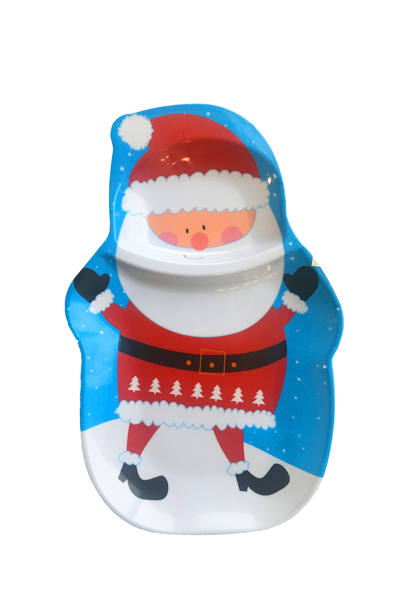 Yılbaşı Noel Baba Desenli 2 Bölmeli Servis Tabağı 22 x 33cm 1 Adet - Thumbnail