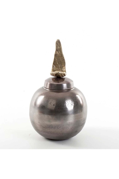 Metal Kapaklı Oval Vazo Gümüş Renk 17x31cm 1 Adet - 1