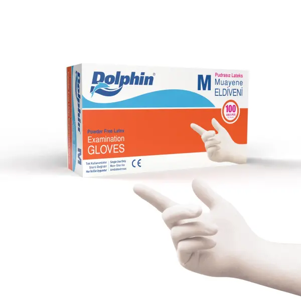 Dolphin Pudrasız Lateks Muayene Eldiveni M Beden 100 Adet - MDR - 1