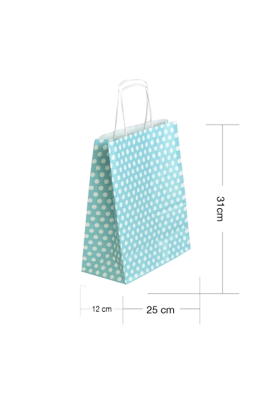 Roll-Up Kraft Çanta Açık Mavi Puantiyeli Orta Boy 25x31cm 25li - 1