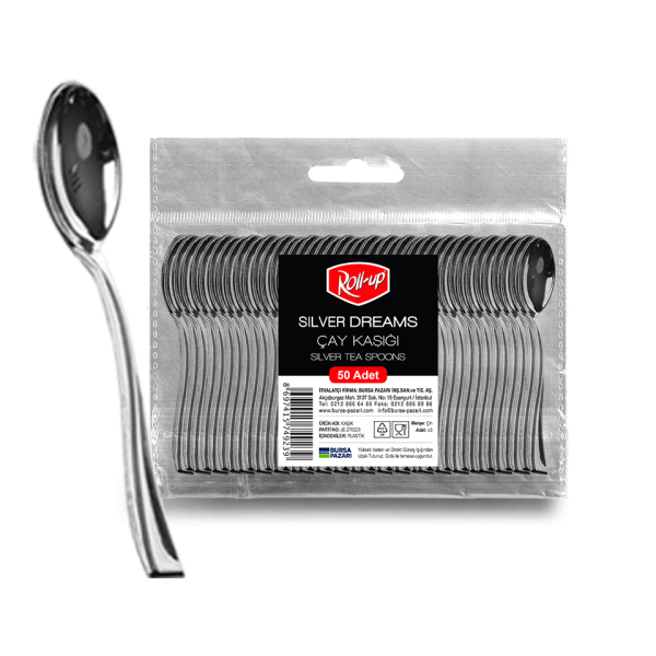 Roll-Up Metal Görünümlü Plastik Çay Kaşığı 50li - 1
