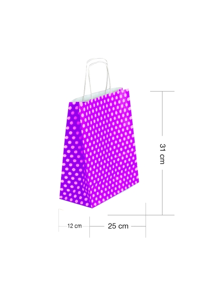 Roll-Up Kraft Çanta Mor Puantiyeli Orta Boy 25x31cm 25li - 1
