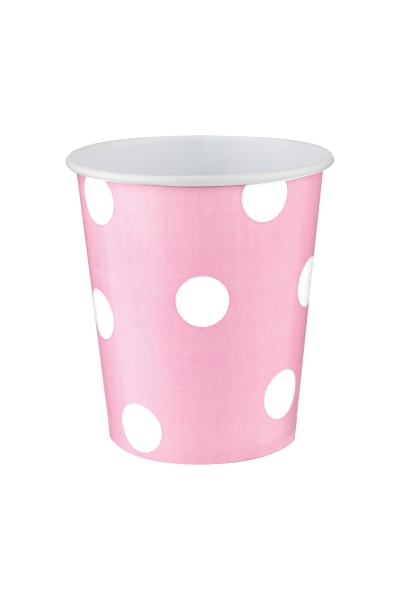 Roll-Up Karton Bardak Beyaz Puantiyeli Pembe 200cc-8oz 8li - 1