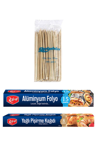 Roll-Up 8 Metre Pişirme Kağıdı - Alüminyum Folyo Ve 100lü Bambu Çöp Şiş Set - 2