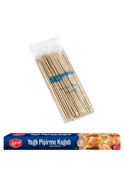 Roll-Up 8 Metre Pişirme Kağıdı Ve 100lü Bambu Çöp Şiş Set - 1