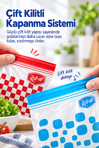 Roll-Up Çift Kilitli Buzdolabı Poşeti 0,4 L + 1 L 30 Adet - 3